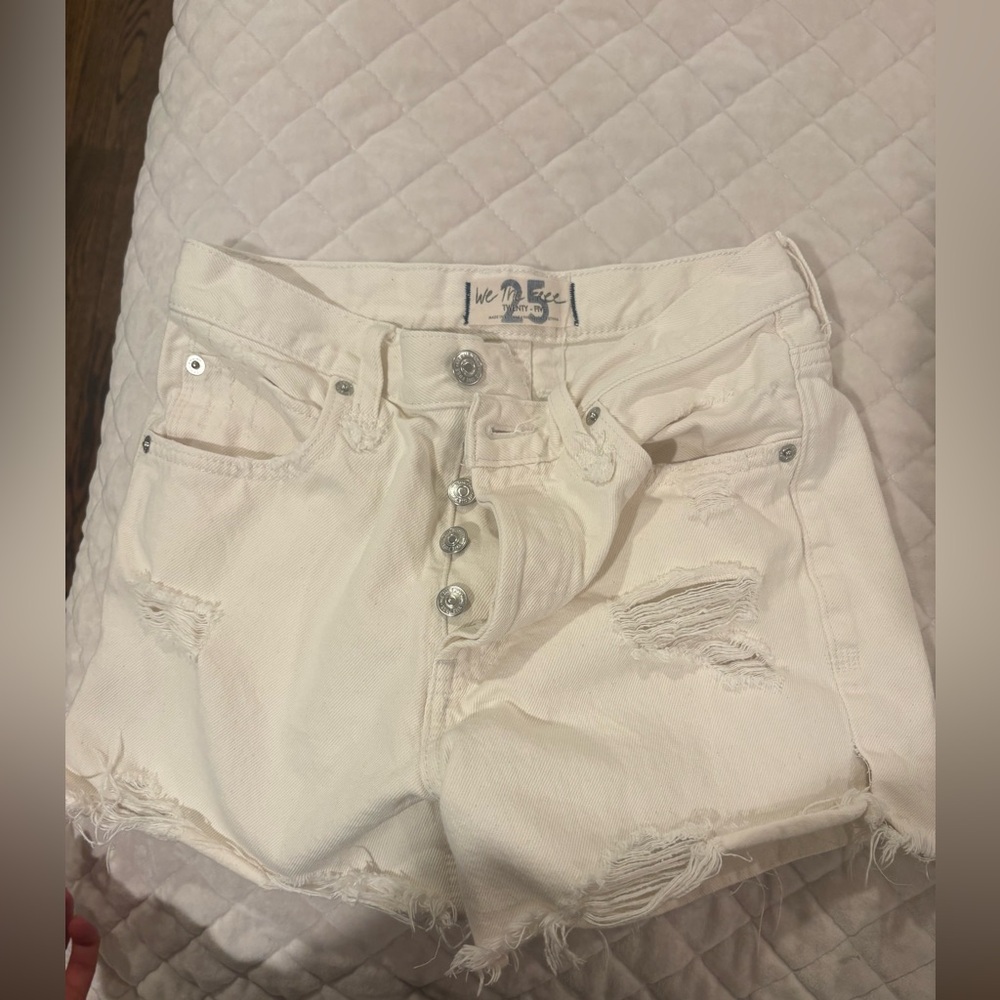 We The Free Off-White Distressed Jean Shorts